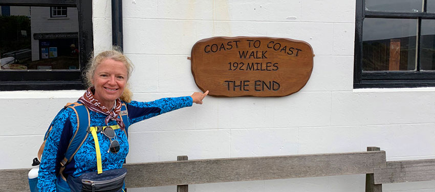 Gail upon completing UK Coast to Coast walk with Walkers' Britain